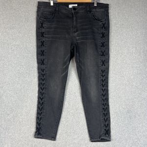 Lane Bryant Skinny Jeans Women's 18 Black Super Stretch Denim Lace Up Detail